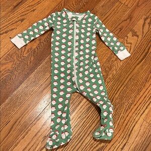 Green Santa Print Kids One Piece Footie Sleeper